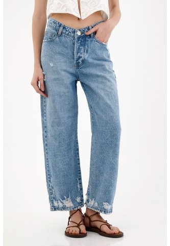 Tennis Jean Recto Con Desgastes Localizados Azul Para Mujer Tennis