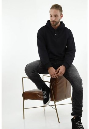 Buzo Tipo Hoodie Negro Para Hombre