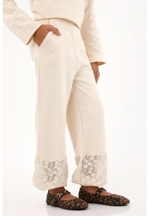 Pantalón Jogger Con Detalles De Encaje Crudo Para Niña