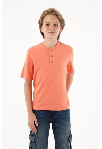Camiseta Naranja Con Perilla De Botones Para Niño Tennis