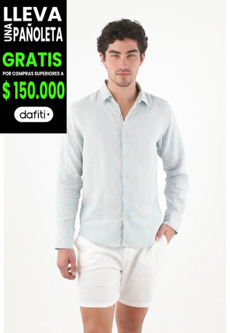 Tennis Camisa Fit Regular Con Botones Crema En Lino Azul Hielo Para Hombre Tennis