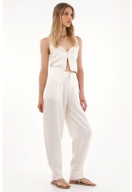 Tennis Pantalón Chino En 100% Lino Crudo Para Mujer