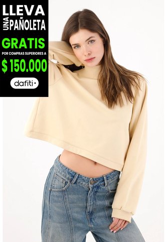 Tennis Buzo Cropped Holgado Con Cuello Alto Acanalado De Algodón Beige Para Mujer Tennis