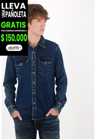 Tennis Camisa Ajuste Clásico Con Costuras Contrastadas En Denim Para Hombre Tennis