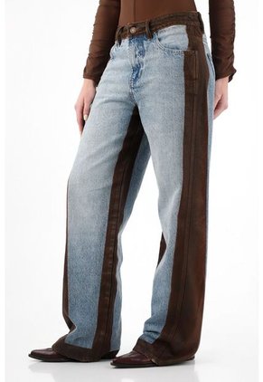 Tennis Jean Wide Leg Con Bloques En Efecto Cuero Para Mujer