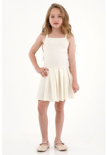 Vestido Corto Con Falda En Tablas Crudo Para Niña