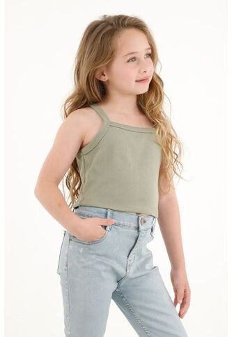 Camiseta Crop Verde En Rib Para Niña Tennis