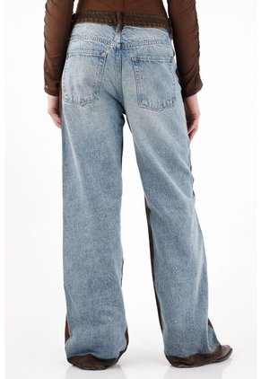 Tennis Jean Wide Leg Con Bloques En Efecto Cuero Para Mujer