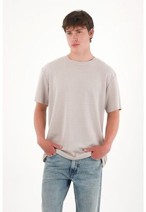 Camiseta Básica De Tela Con Textura Café Para Hombre