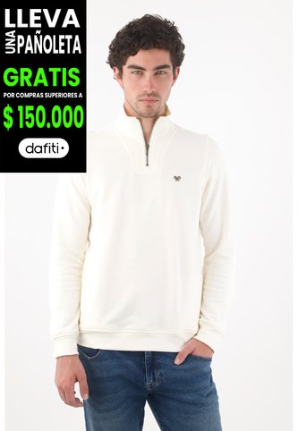 Tennis Buzo Para Hombre De Algodón Blanco Crudo Fit Clásico Con Bordado De Raquetas Tennis