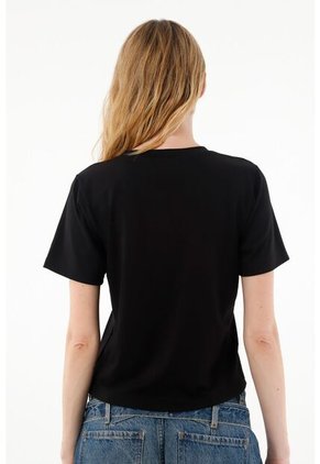 Tennis Camiseta Negra Manga Corta Ajustada Para Mujer