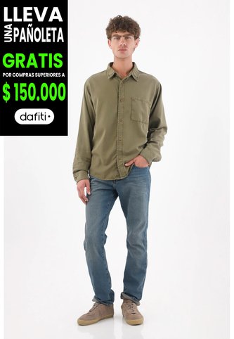 Tennis Camisa Para Hombre De Algodón Verde Oliva Regular Fit Con Bolsillo De Parche Tennis