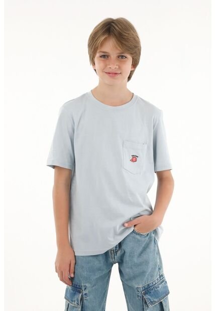 Camiseta Azul Con Bordado Y Bolsillo Para Niño
