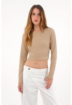 Tennis Camiseta Crop Manga Larga Café Para Mujer