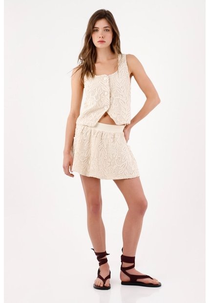 Tennis Falda Corta Corte A Con Textura Botánica En Algodón Beige Para Mujer