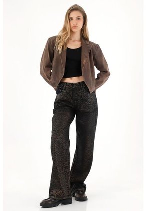 Tennis Jean Wide Leg Tiro Alto Con Diseño A Láser Animal Print Para Mujer