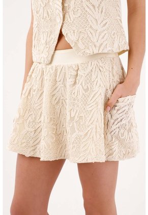Tennis Falda Corta Corte A Con Textura Botánica En Algodón Beige Para Mujer