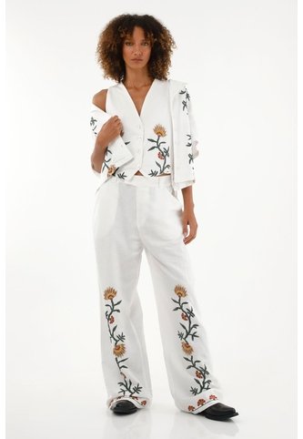 Tennis Pantalón Recto De Tiro Medio Con Bordados Para Mujer Tennis