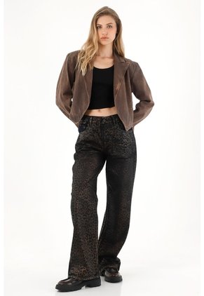 Tennis Jean Wide Leg Tiro Alto Con Diseño A Láser Animal Print Para Mujer