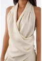 Tennis Camisa Sin Mangas Para Mujer En Poliéster Beige Fit Relajado Con Escote Halter Drapeado de Tennis