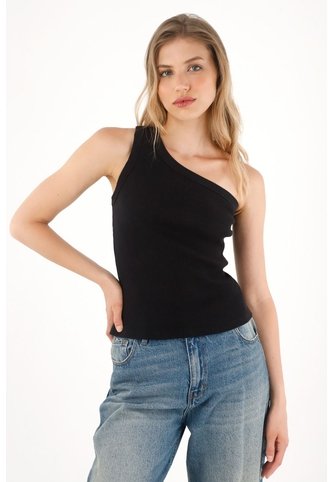 Tennis Camiseta De Un Solo Hombro Negra Para Mujer Tennis
