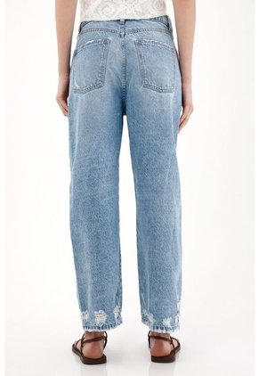 Tennis Jean Recto Con Desgastes Localizados Azul Para Mujer