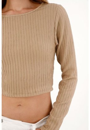 Tennis Camiseta Crop Manga Larga Café Para Mujer