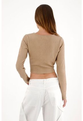 Tennis Camiseta Crop Manga Larga Café Para Mujer