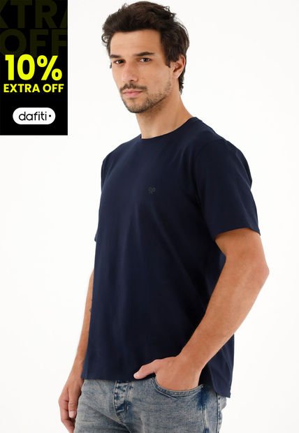 Camiseta Cuello Redondo Azul Para Hombre