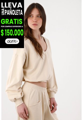 Tennis Buzo Para Mujer Algodón Beige Fit Relajado Con Escote V Tennis