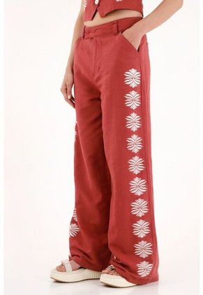 Tennis Pantalón Recto Con Manualidad Rojo Para Mujer