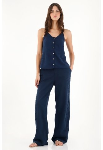 Tennis Camisa De Tiras Con Detalle Bordado Azul Para Mujer Tennis