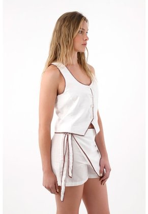 Tennis Chaleco En Apariencia Lino Con Escote Profundo Blanco Para Mujer