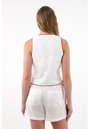 Tennis Chaleco En Apariencia Lino Con Escote Profundo Blanco Para Mujer