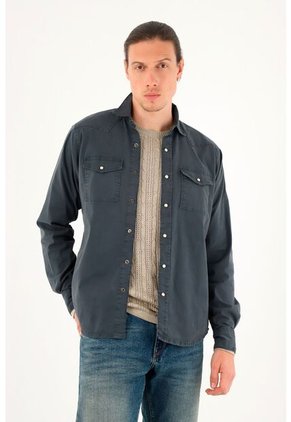 Tennis Camisa Azul Manga Larga Para Hombre