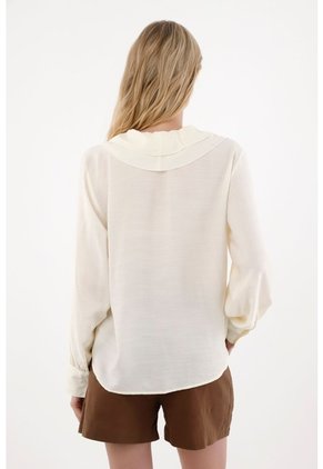 Camisa Con Escote En V Y Boleros Crudo Para Mujer