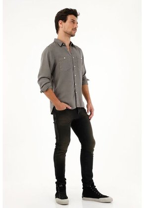 Tennis Camisa Clásica Gris Con Bolsillos Delanteros Para Hombre