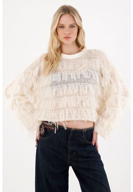 Tennis Buzo Con Detalles De Flecos Crudo Para Mujer
