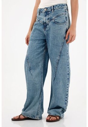 Tennis Jean Wide Leg De Tiro Bajo Azul Para Mujer