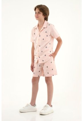 Camisa Tipo Bowling Rosada Con Bordado De Veleros Para Niño