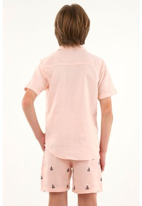 Camisa Tipo Bowling Rosada Con Bordado De Veleros Para Niño