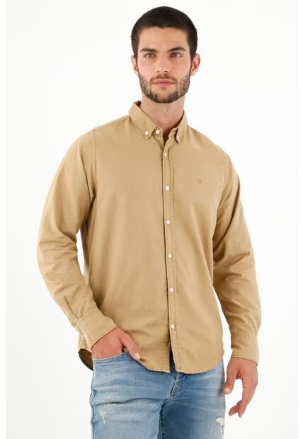 Camisa Manga Larga Café Para Hombre