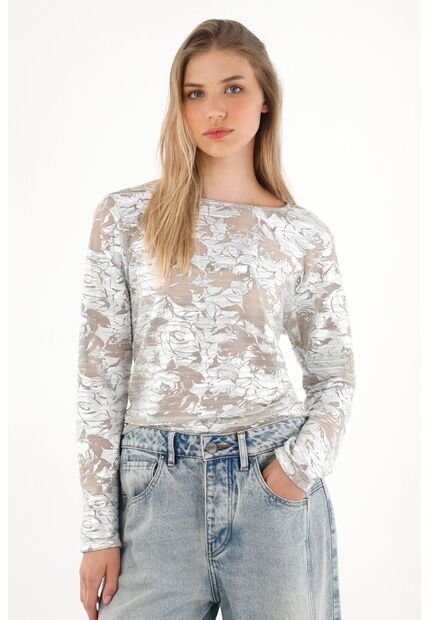 Camiseta Con Efecto Metalizado Manga Larga Para Mujer