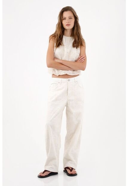 Tennis Pantalón Wide Leg Con Textura En Relieve En Algodón Marfil Para Mujer