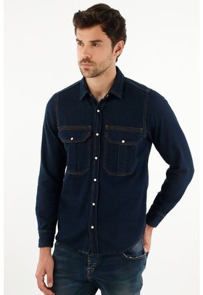 Tennis Camisa Con Bolsillos De Tapa Azul Para Hombre
