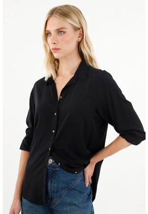 Tennis Camisa Manga Larga Negra Para Mujer