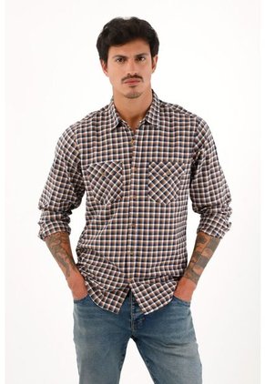 Tennis Camisa Leñadora Con Botones En Madera Café Para Hombre