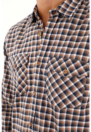Tennis Camisa Leñadora Con Botones En Madera Café Para Hombre