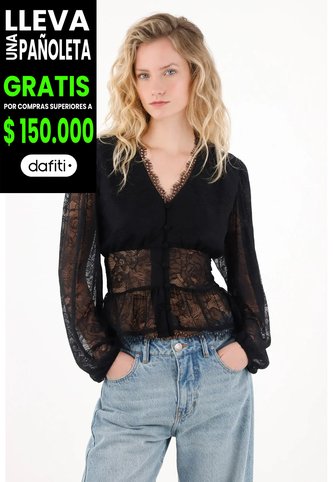 Tennis Camisa Manga Larga Con Encajes Negra Para Mujer Tennis