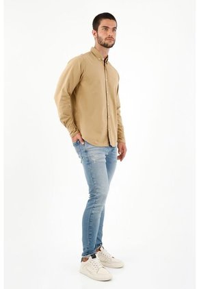 Camisa Manga Larga Café Para Hombre